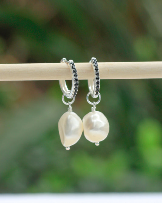 Pearl Silver Hoop Dangle Earrings, E46
