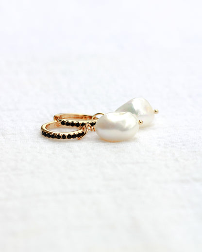 Pearl Gold Hoop Dangle Earrings, E1