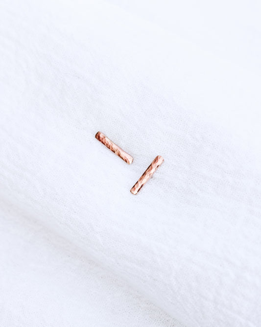 10mm Rose Gold Hammered Bar Stud Earrings, E51