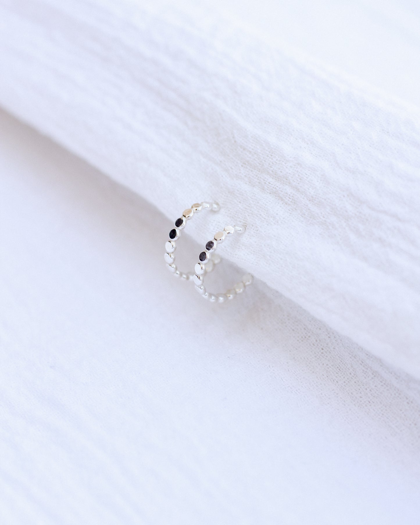 Silver Beaded Hoop Earrings, E45