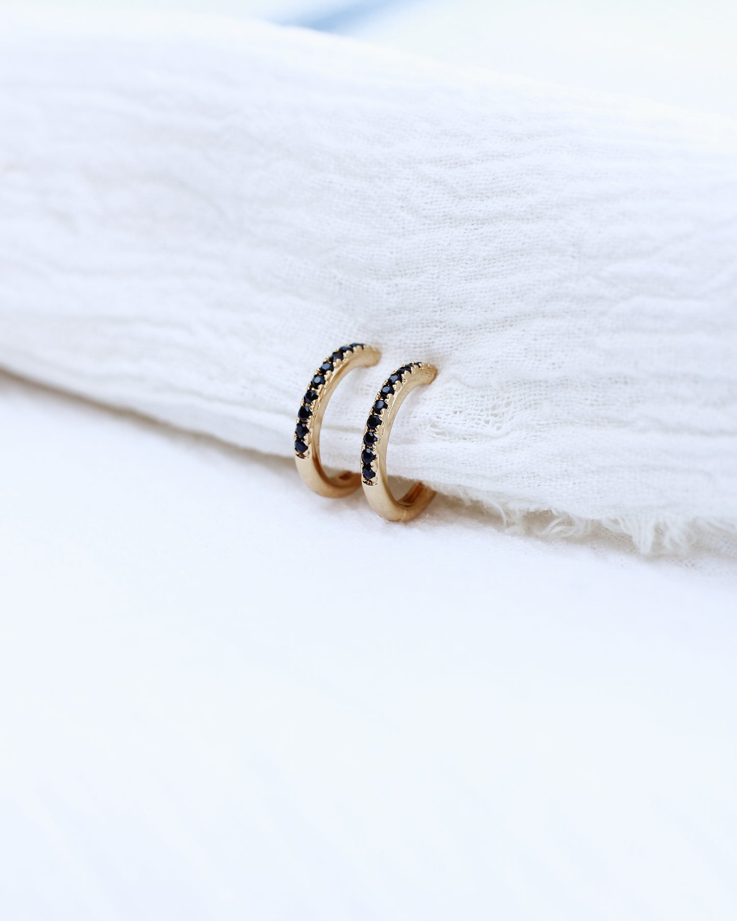 15mm Black Pave Hoop Earrings, E34