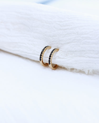 15mm Black Pave Hoop Earrings, E34