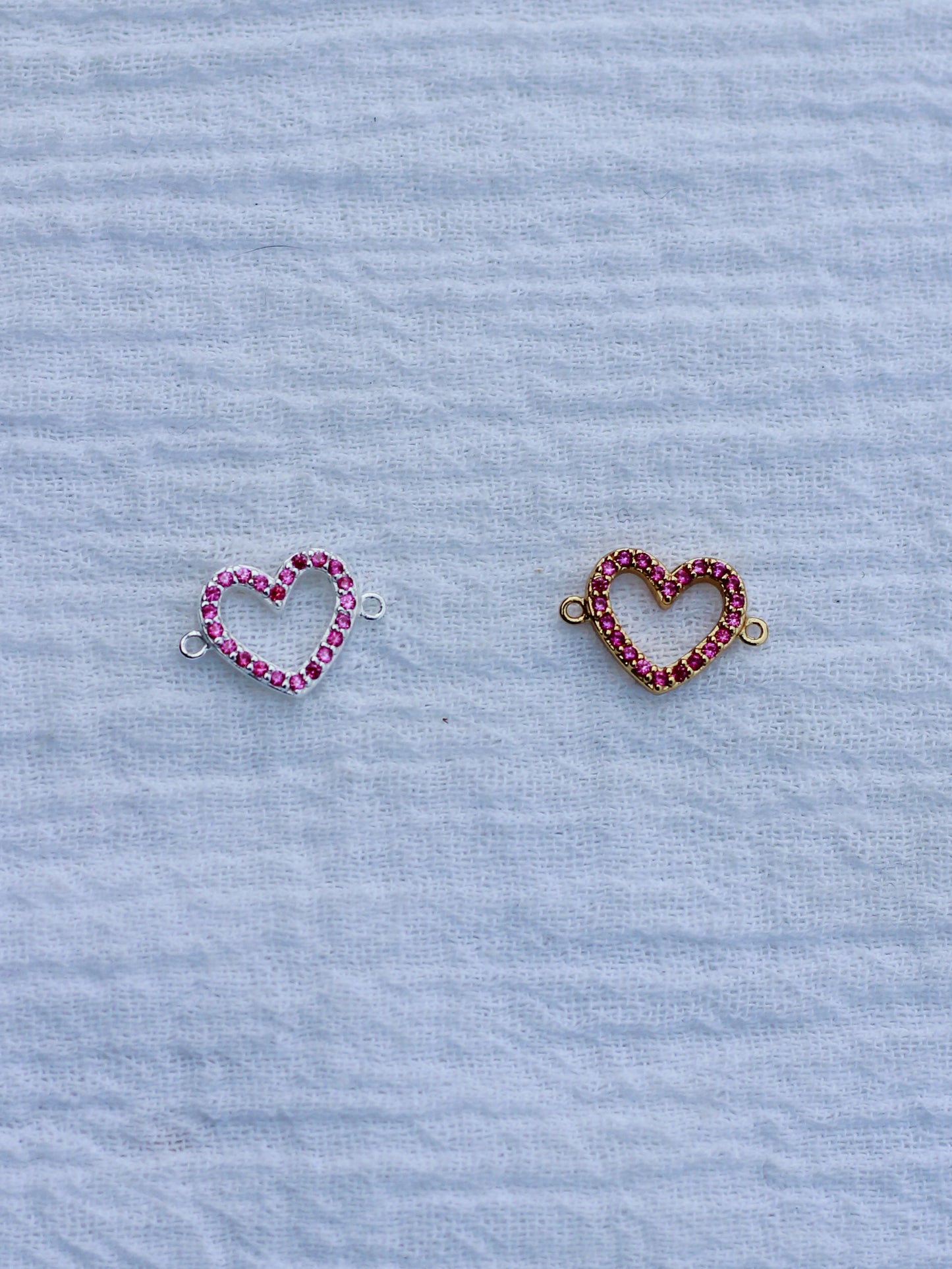 Ruby Corundum Pave Heart Connector, CN165