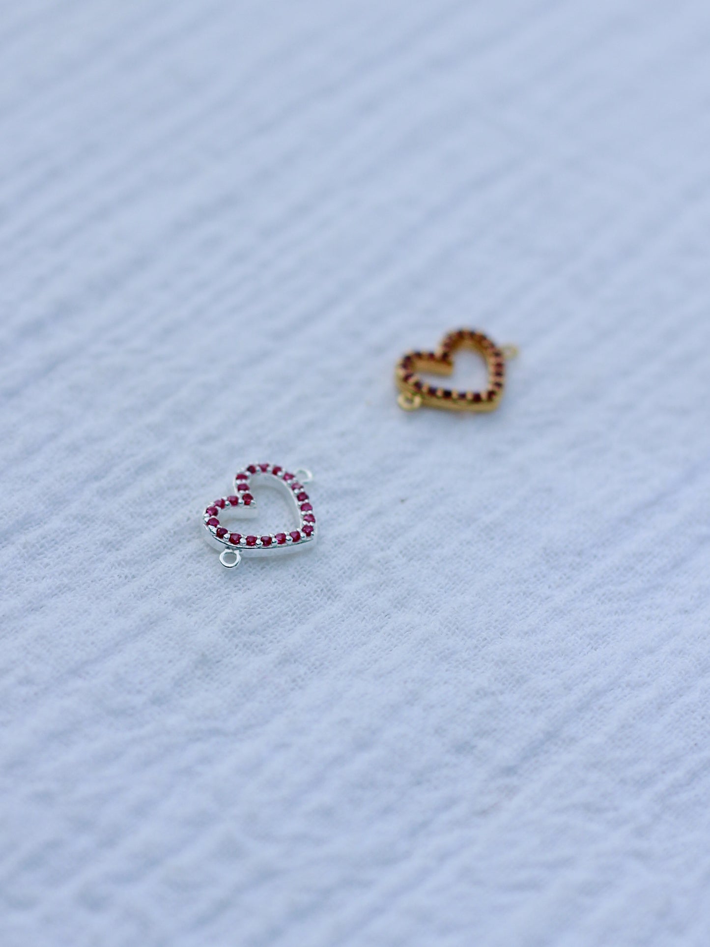 Ruby Corundum Pave Heart Connector, CN165