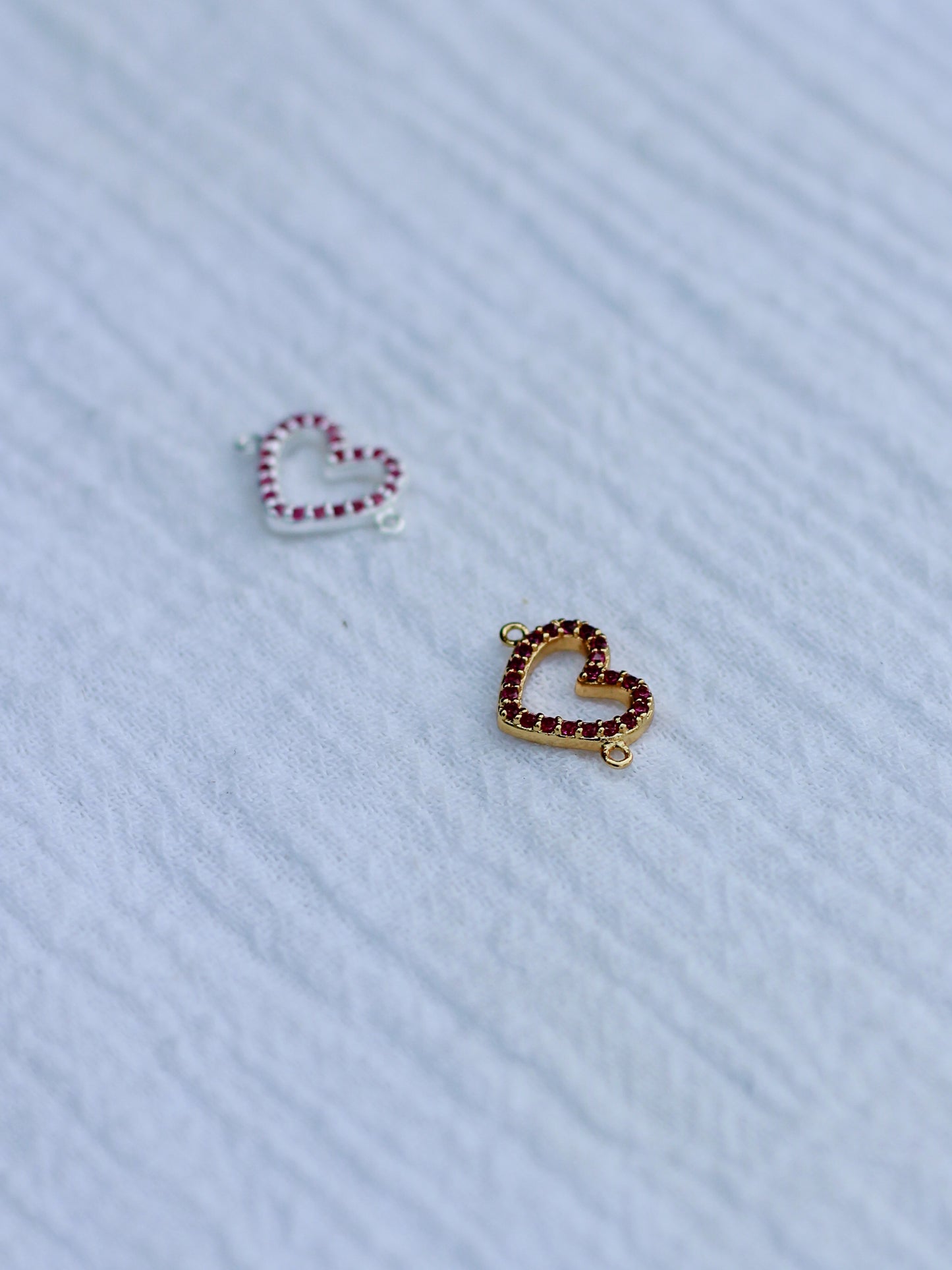 Ruby Corundum Pave Heart Connector, CN165