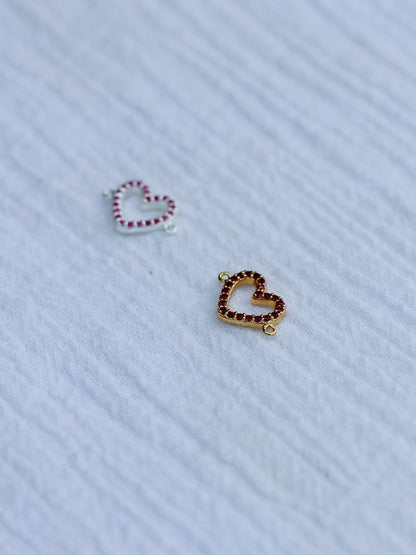 Ruby Corundum Pave Heart Connector, CN165