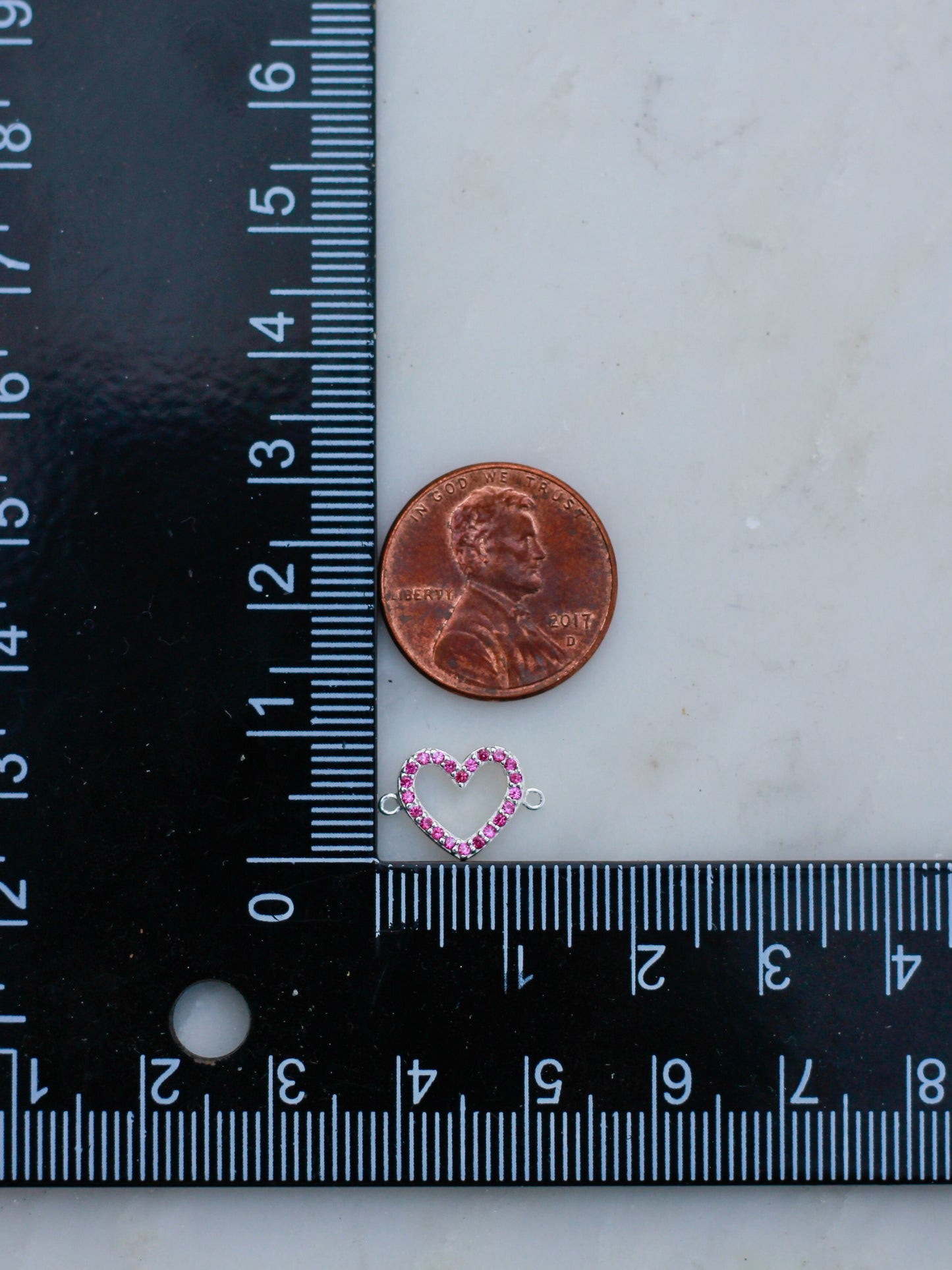 Ruby Corundum Pave Heart Connector, CN165