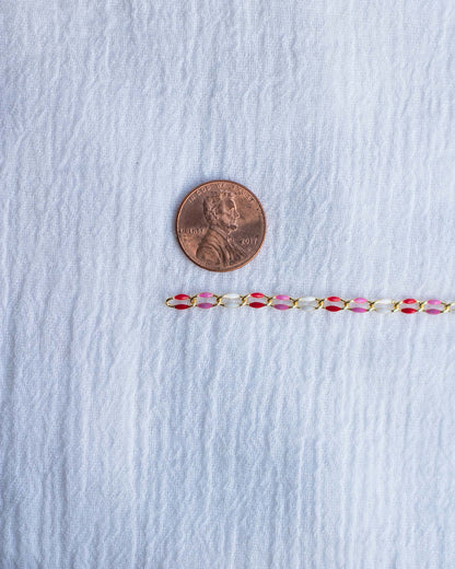 Red, Pink, White Gold Plated Enamel Chain, GP139