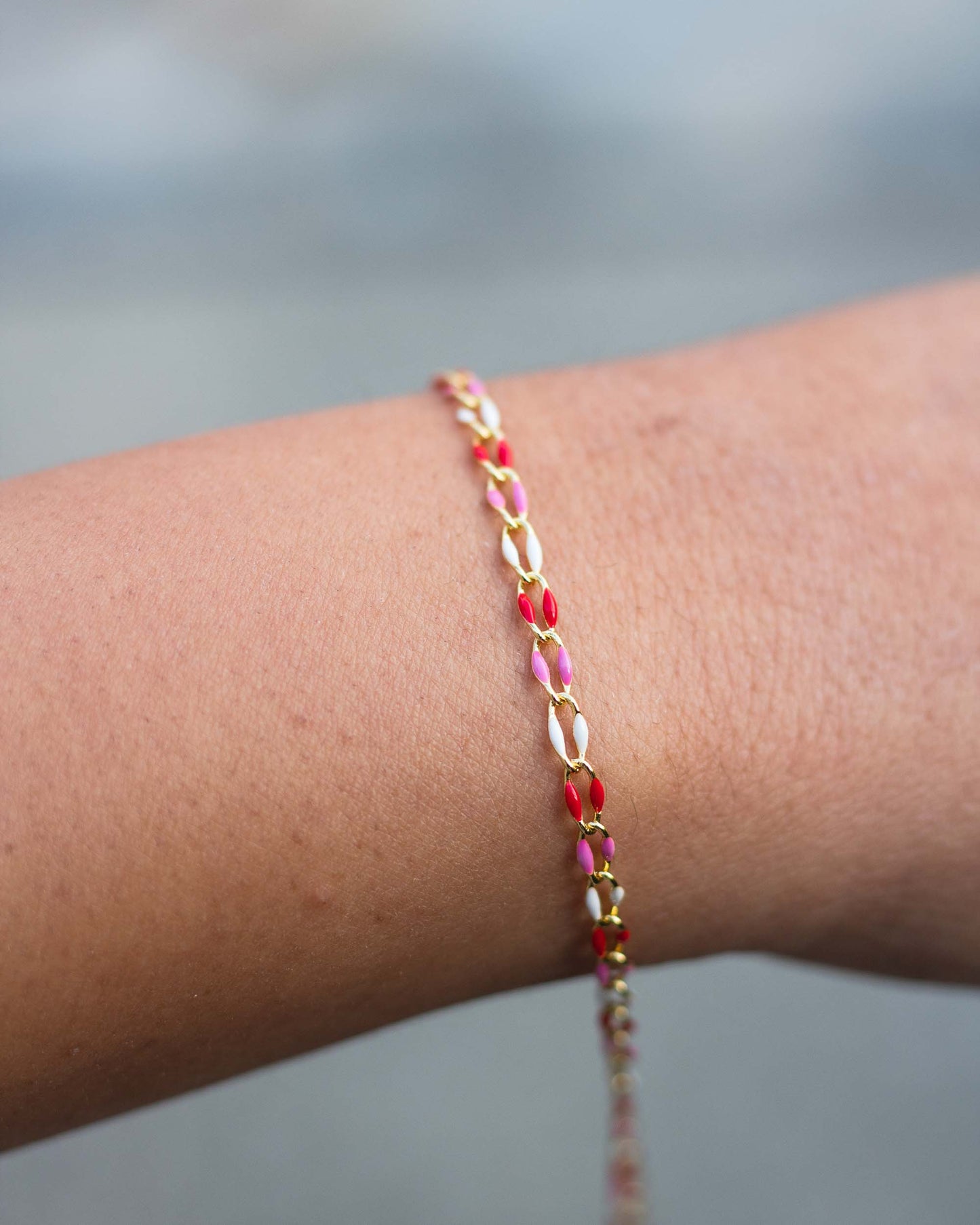 Red, Pink, White Gold Plated Enamel Chain, GP139