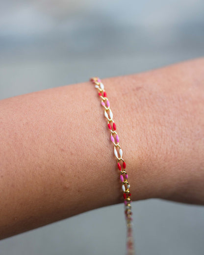 Red, Pink, White Gold Plated Enamel Chain, GP139