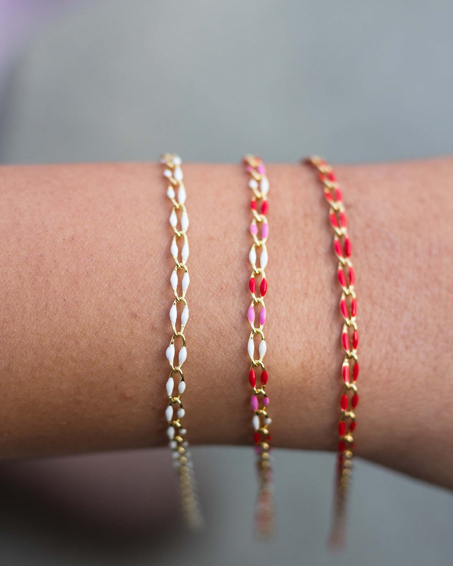 Red, Pink, White Gold Plated Enamel Chain, GP139