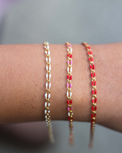 Red, Pink, White Gold Plated Enamel Chain, GP139