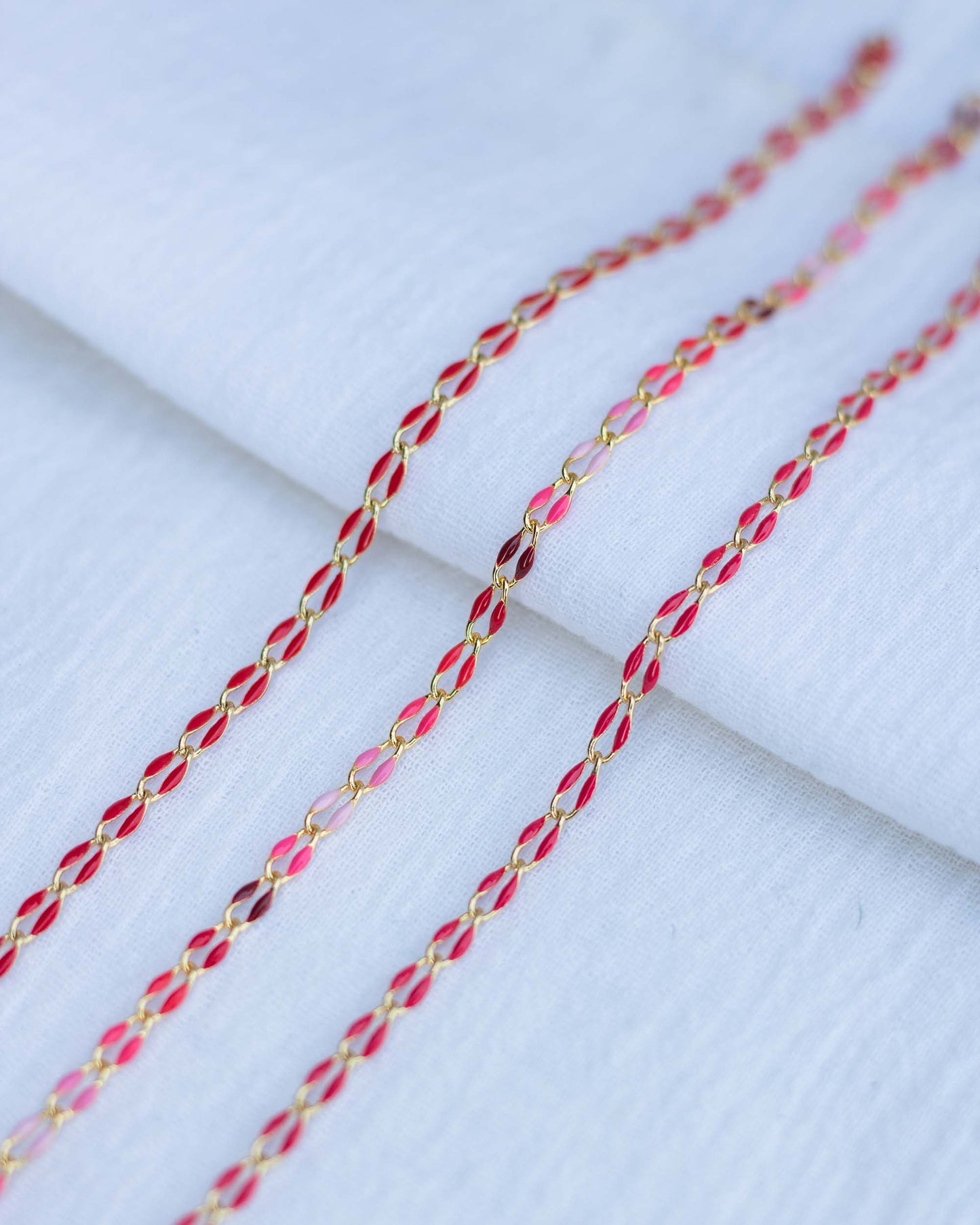 Red, Pink, White Gold Plated Enamel Chain, GP139