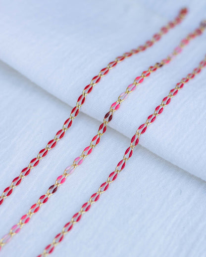 Red, Pink, White Gold Plated Enamel Chain, GP139