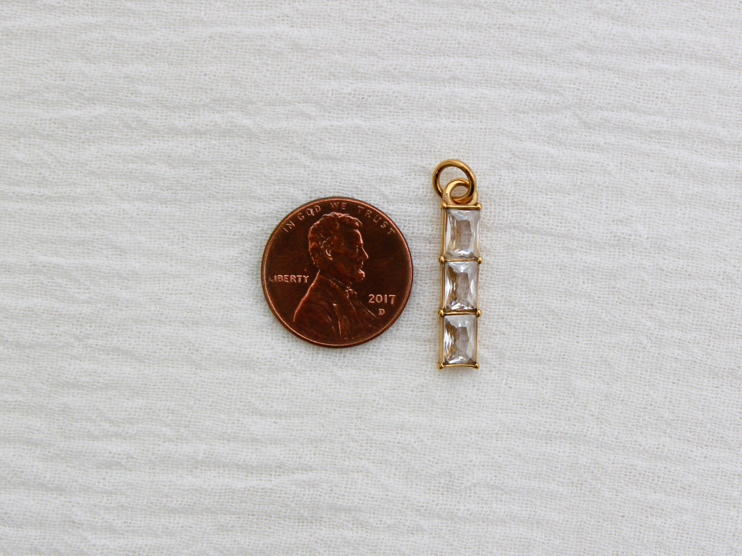 Triple Rectangle PVD Charm, white zircon, CH322