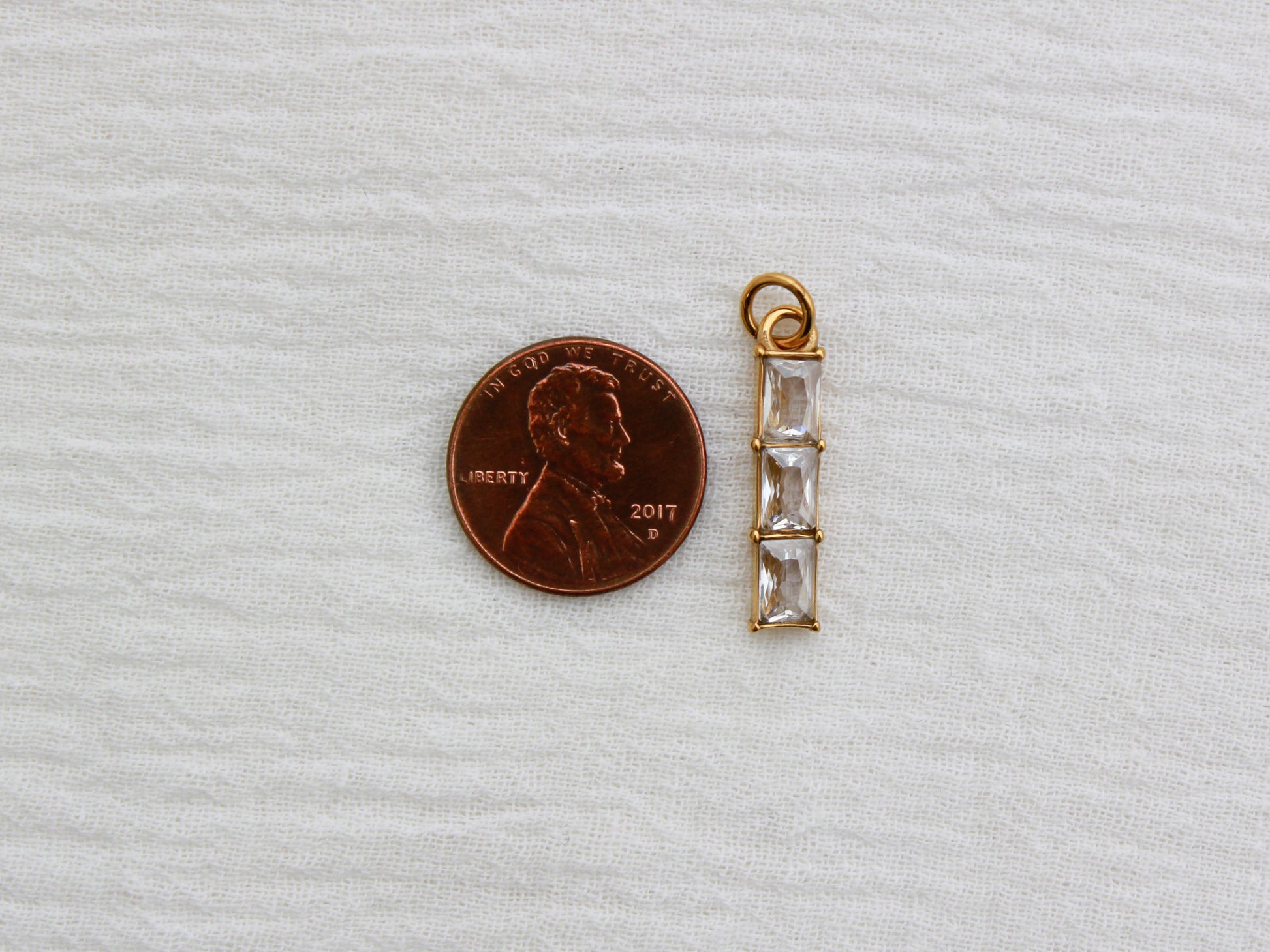 Triple Rectangle PVD Charm, white zircon, CH322
