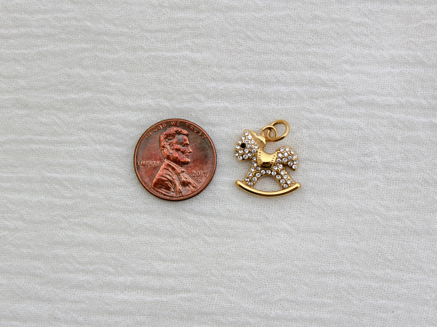 Rocking Horse PVD Charm, White Zircon, CH326