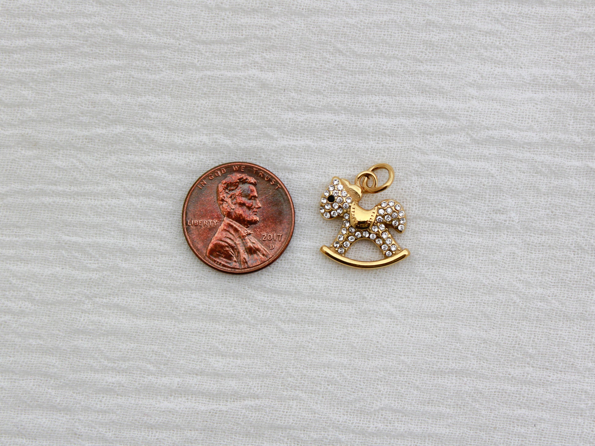 Rocking Horse PVD Charm, White Zircon, CH326