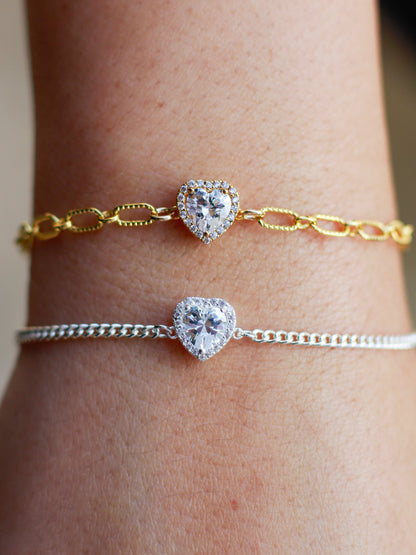 White CZ Heart Halo Connector, CN177