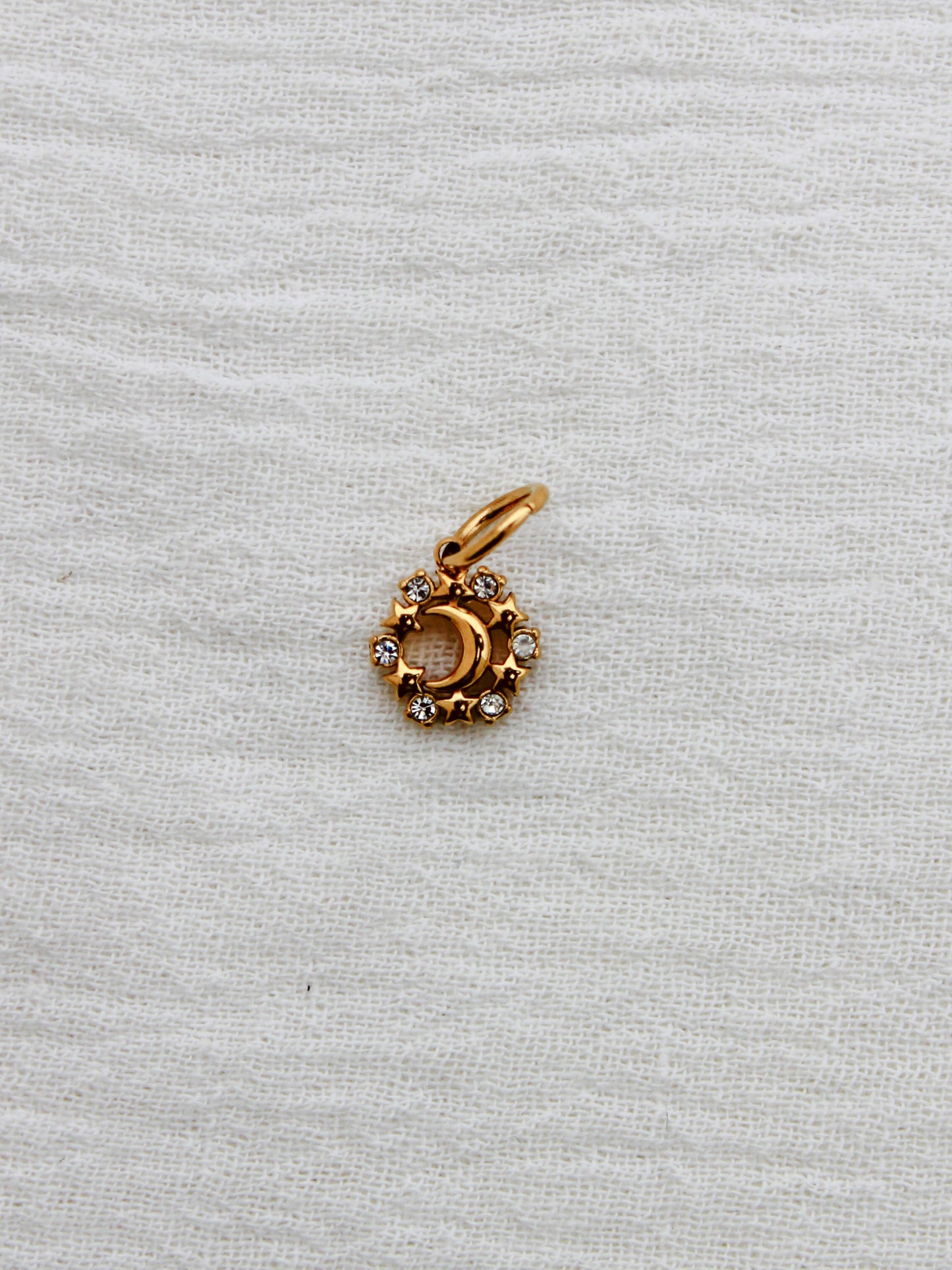Moon & Stars PVD Charm, White Zircon, CH330