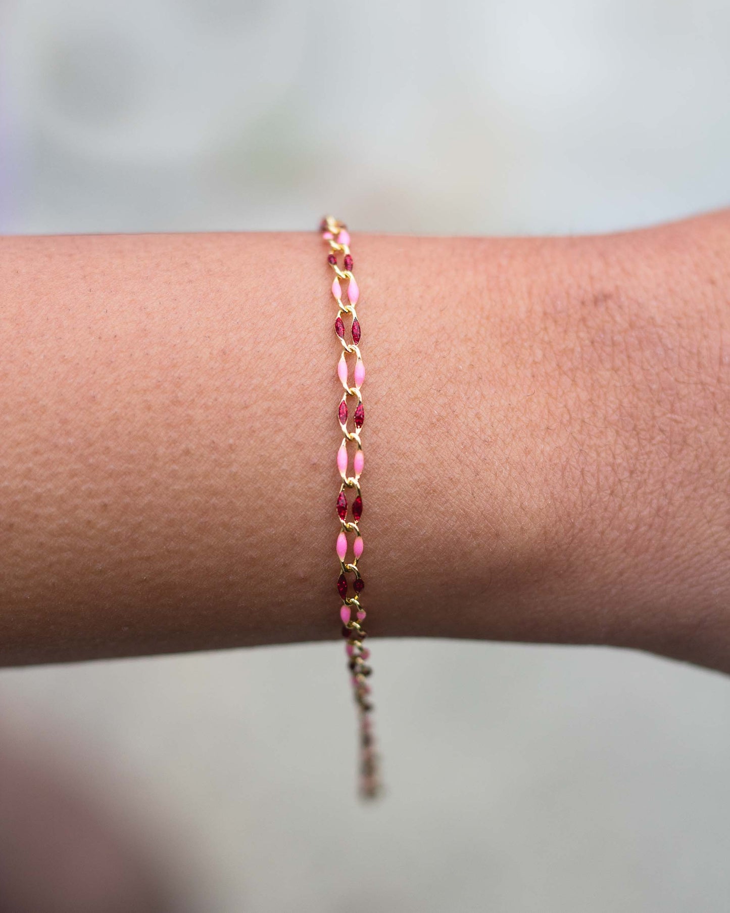 Pink and Red with Glitter Enamel Chain, GP137