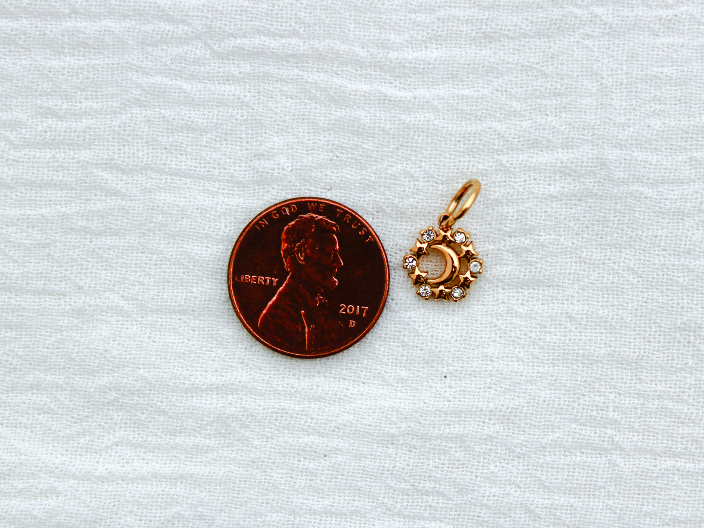Moon & Stars PVD Charm, White Zircon, CH330