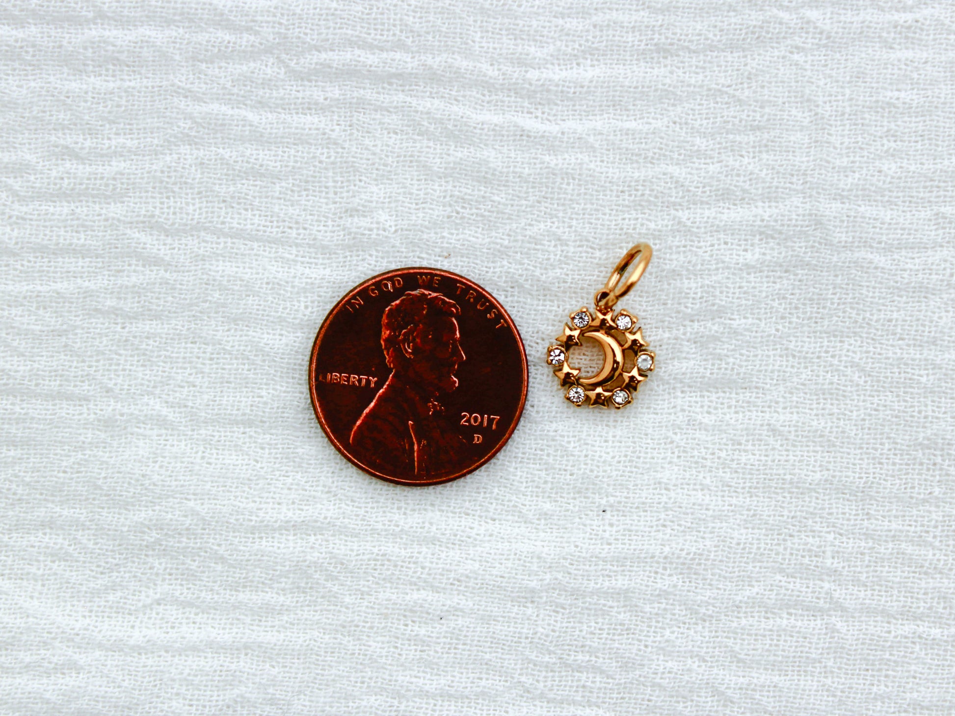 Moon & Stars PVD Charm, White Zircon, CH330