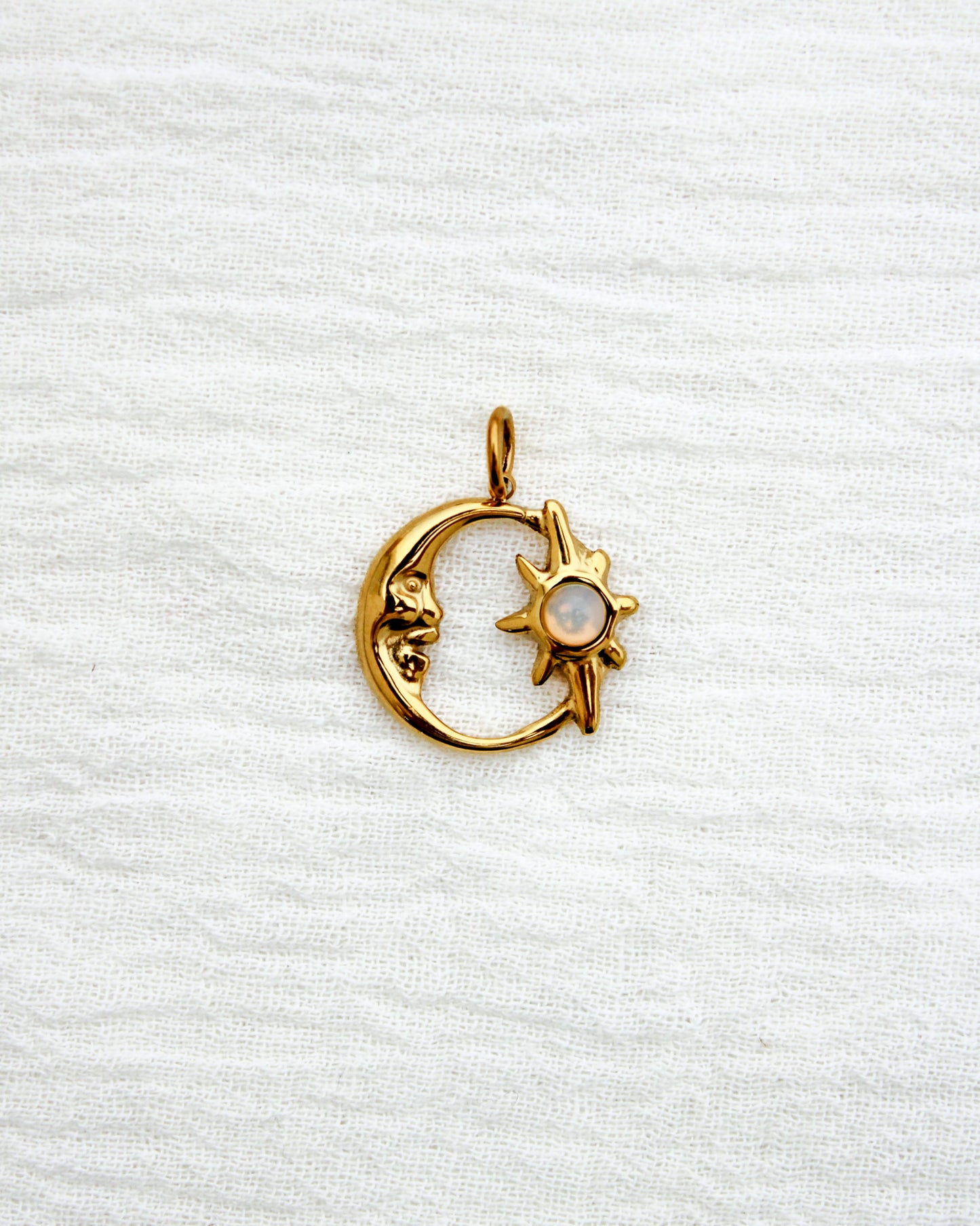 Moon & Star PVD Charm, Opal, CH332