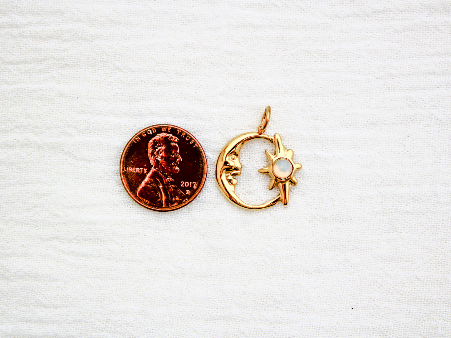 Moon & Star PVD Charm, Opal, CH332