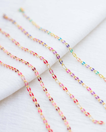 Red, Pink, White Gold Plated Enamel Chain, GP139