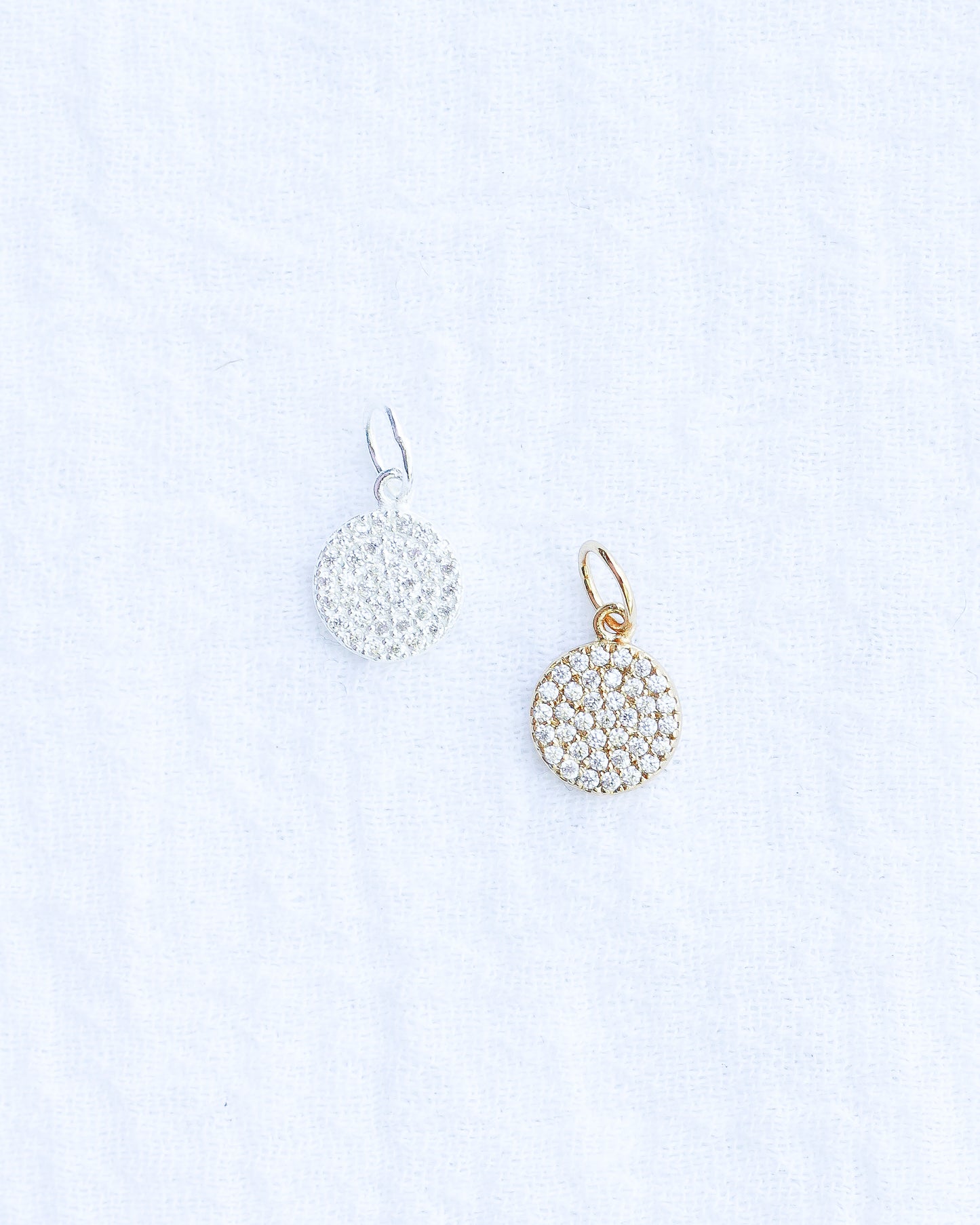 All White CZ Pave Disc Charm,  CH111