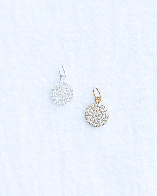 All White CZ Pave Disc Charm,  CH111