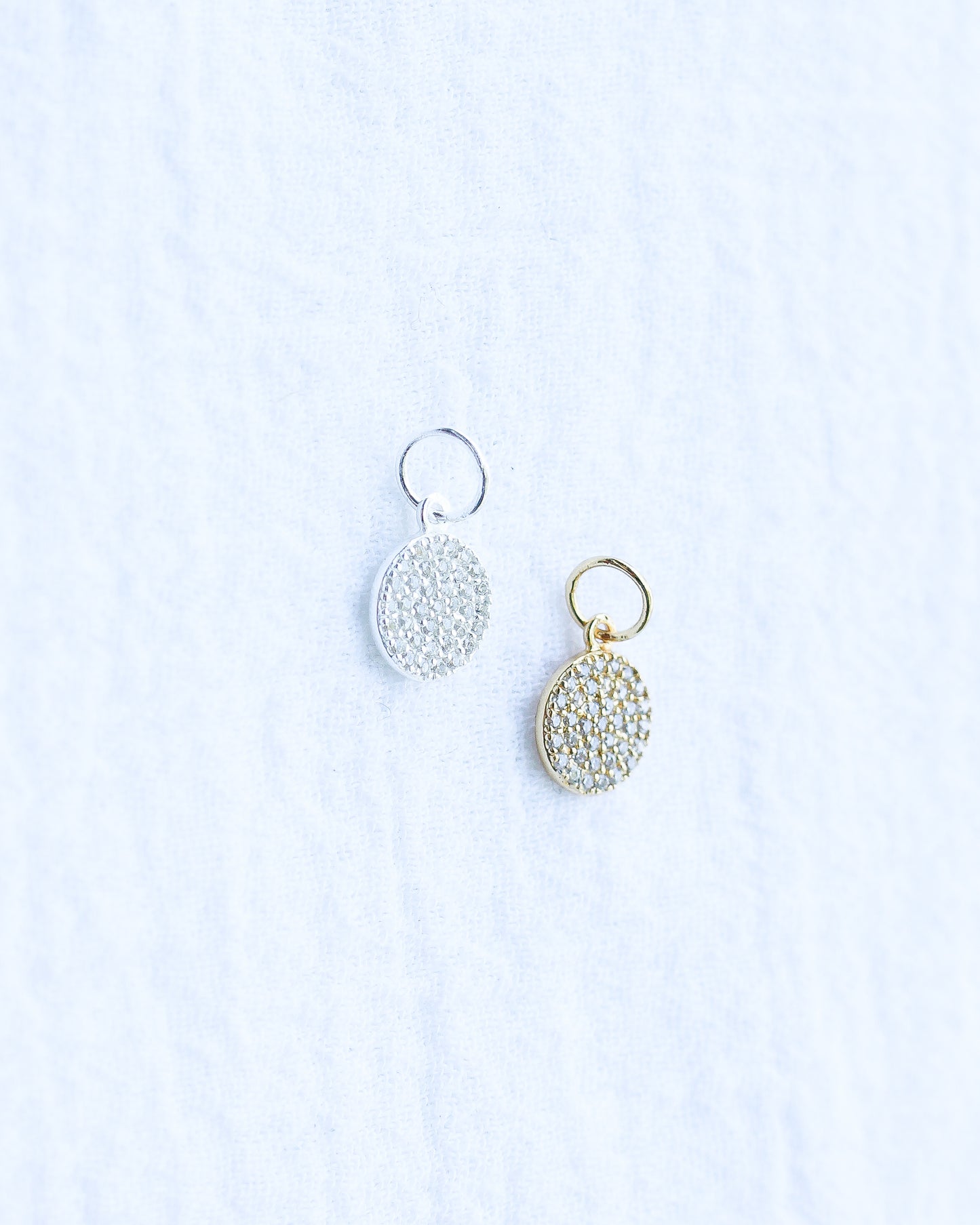 All White CZ Pave Disc Charm,  CH111