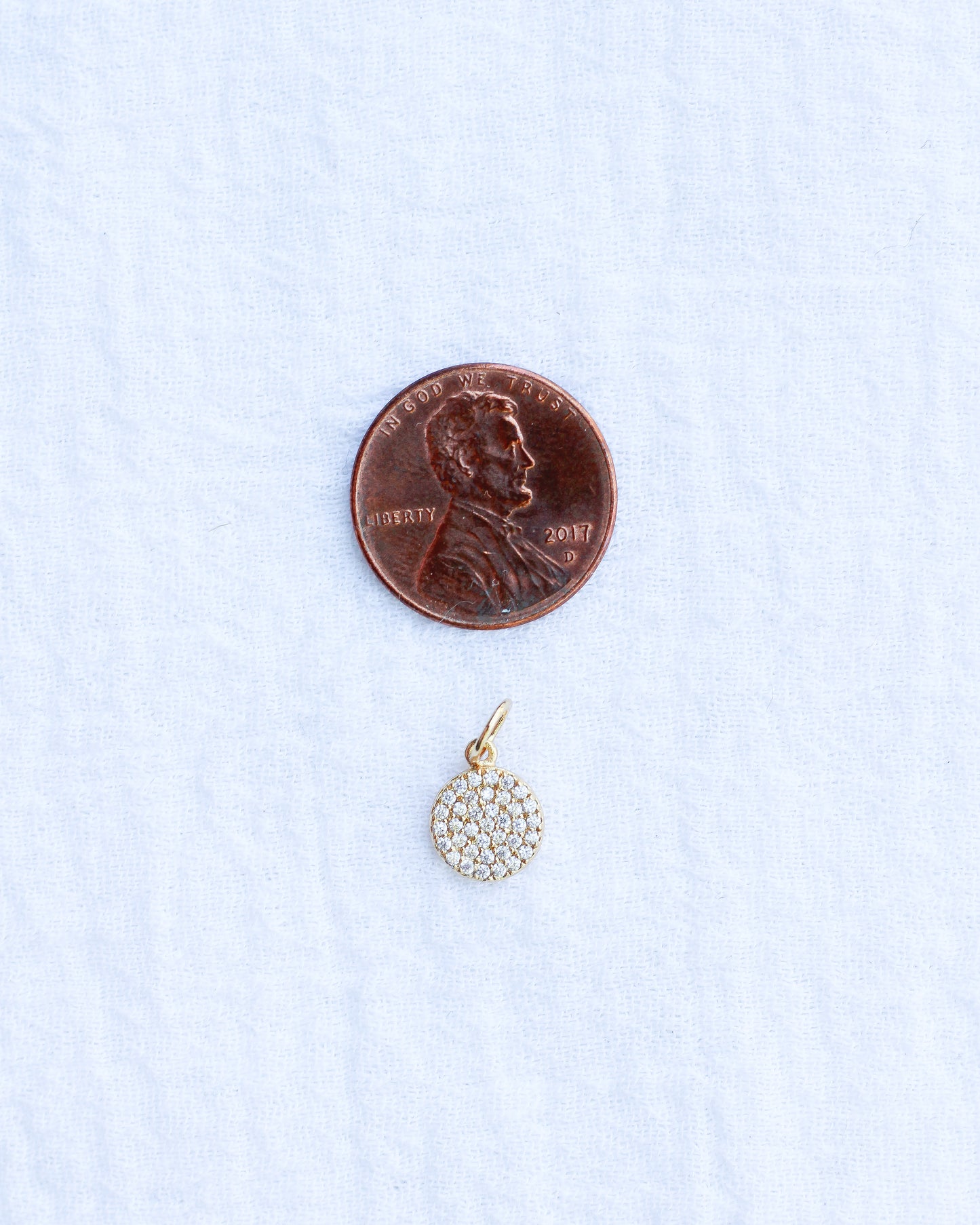 All White CZ Pave Disc Charm,  CH111