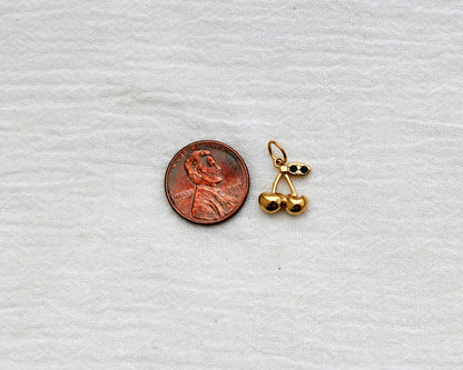 Cherry PVD Charm with Green Rhinestone, CH357