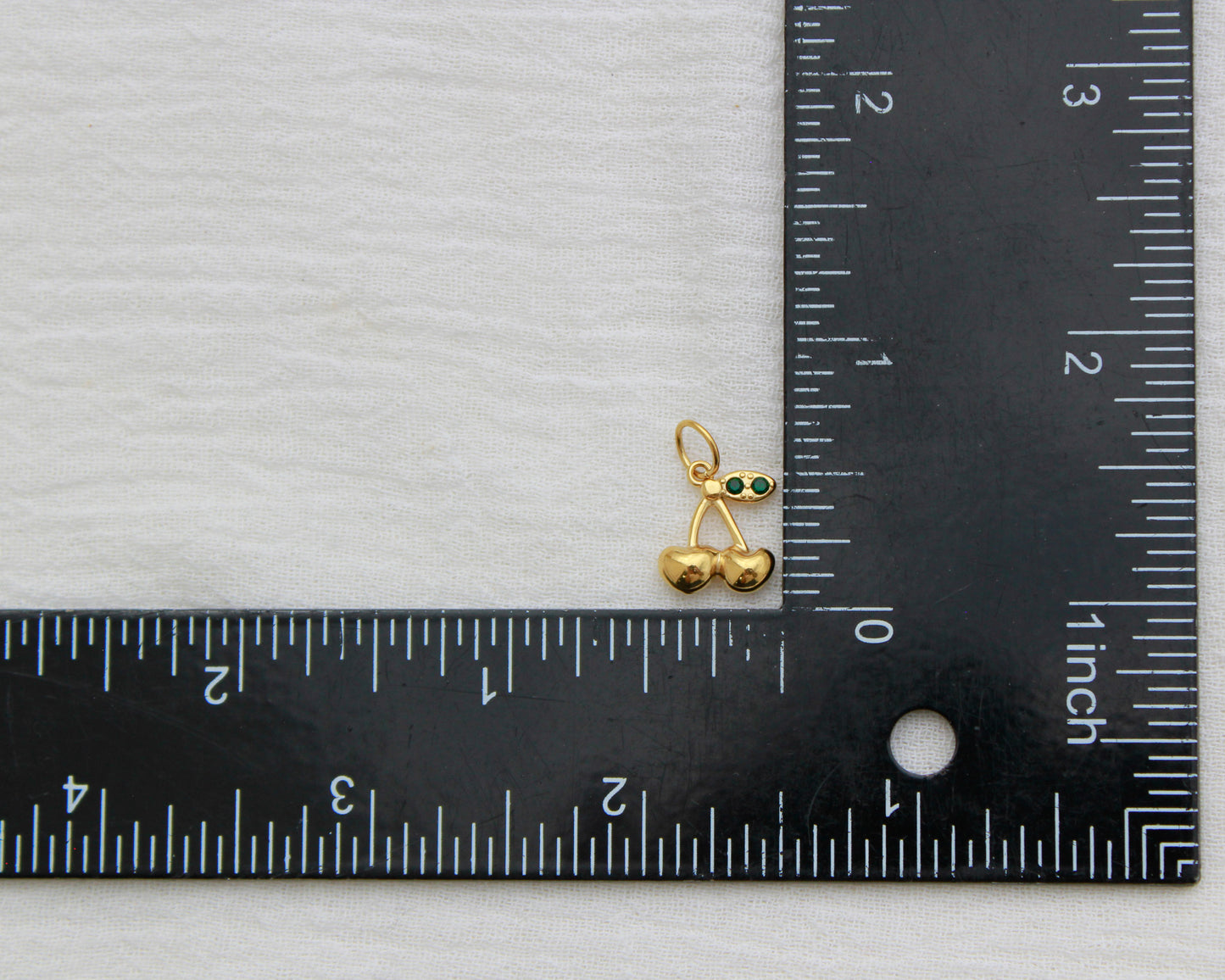 Cherry PVD Charm with Green Rhinestone, CH357