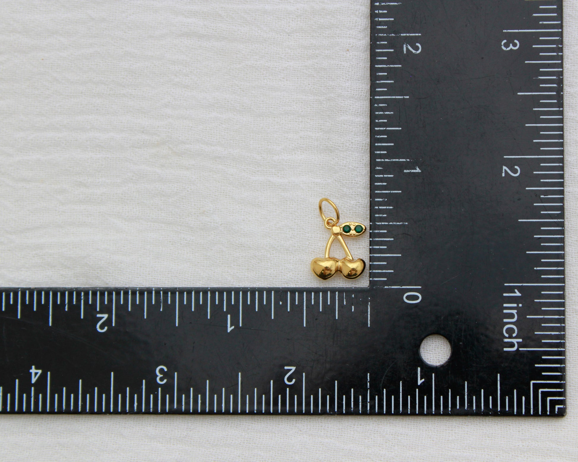 Cherry PVD Charm with Green Rhinestone, CH357