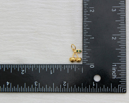 Cherry PVD Charm with Green Rhinestone, CH357