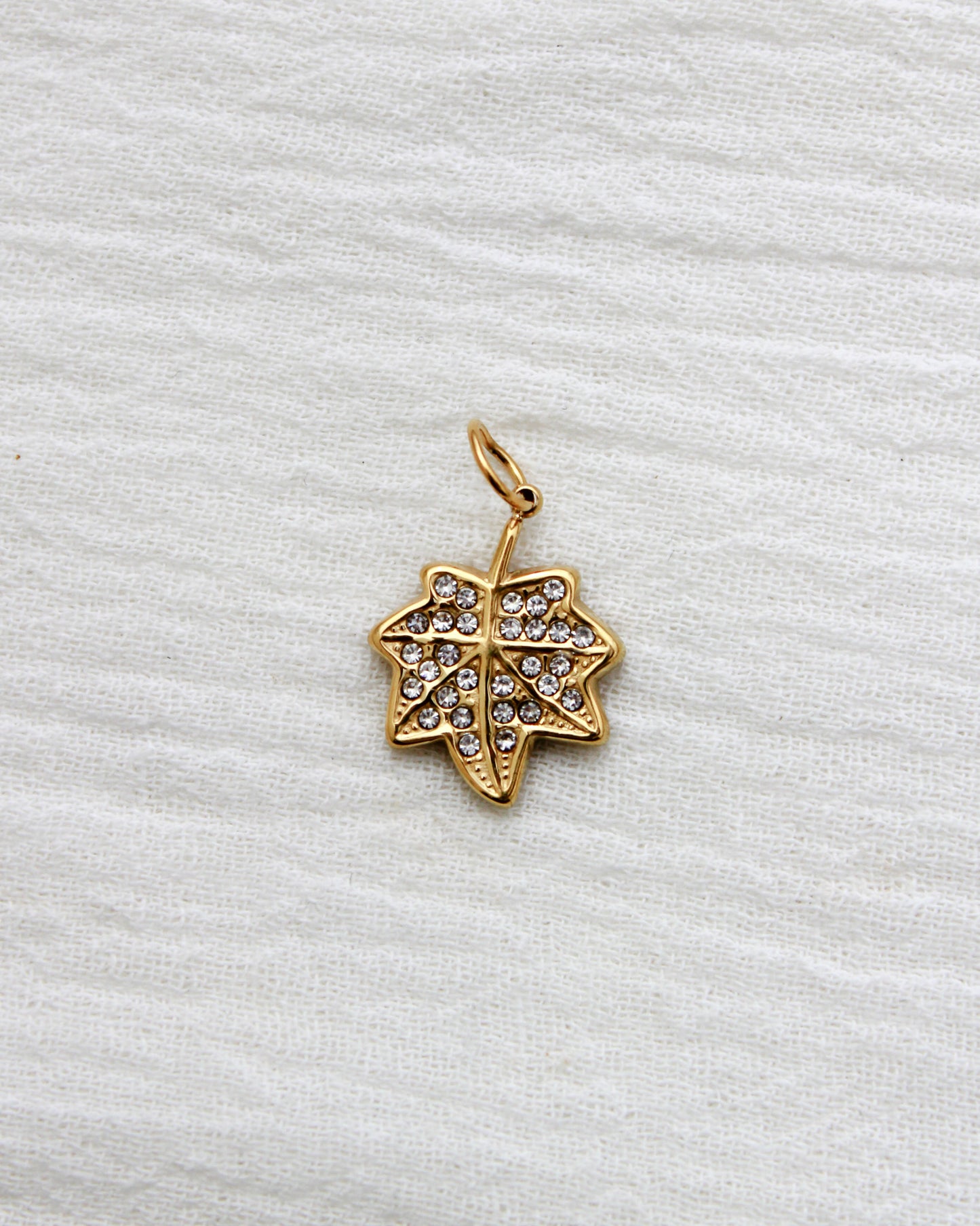 Leaf PVD Charm with Cubic Zirconia, CH358