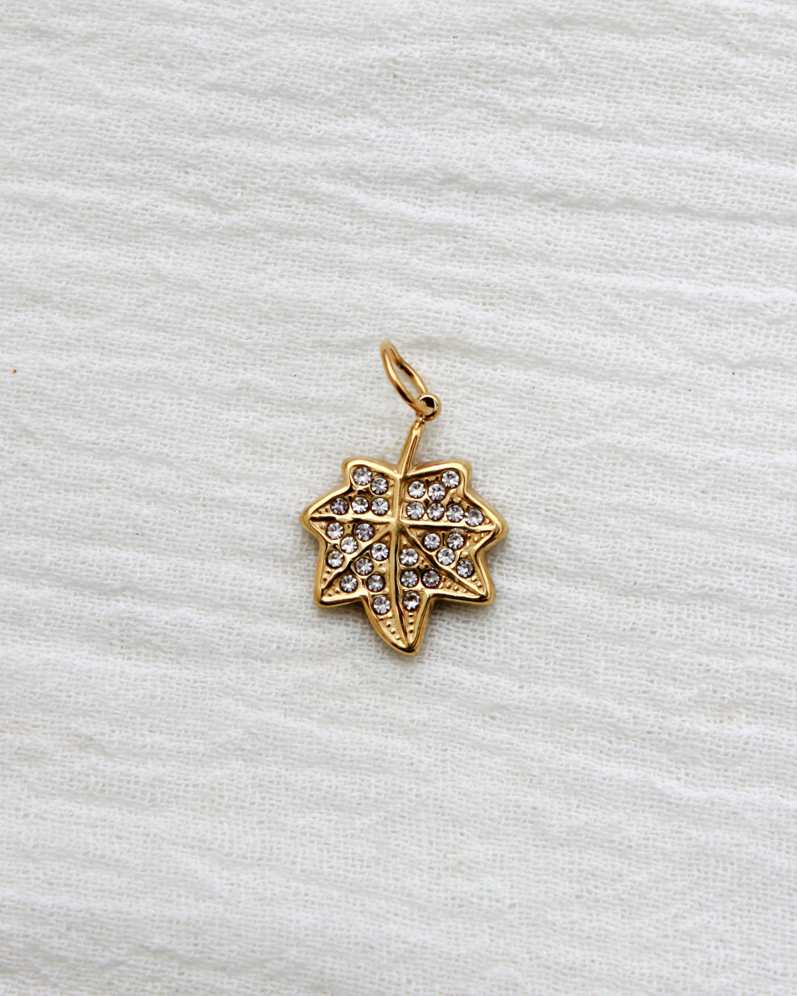 Leaf PVD Charm with Cubic Zirconia, CH358