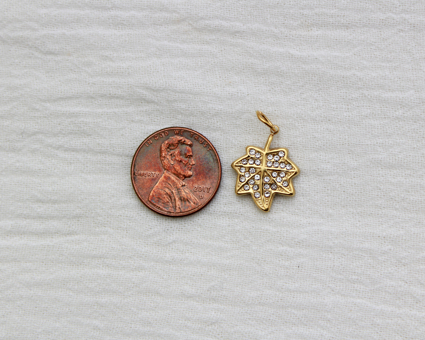 Leaf PVD Charm with Cubic Zirconia, CH358