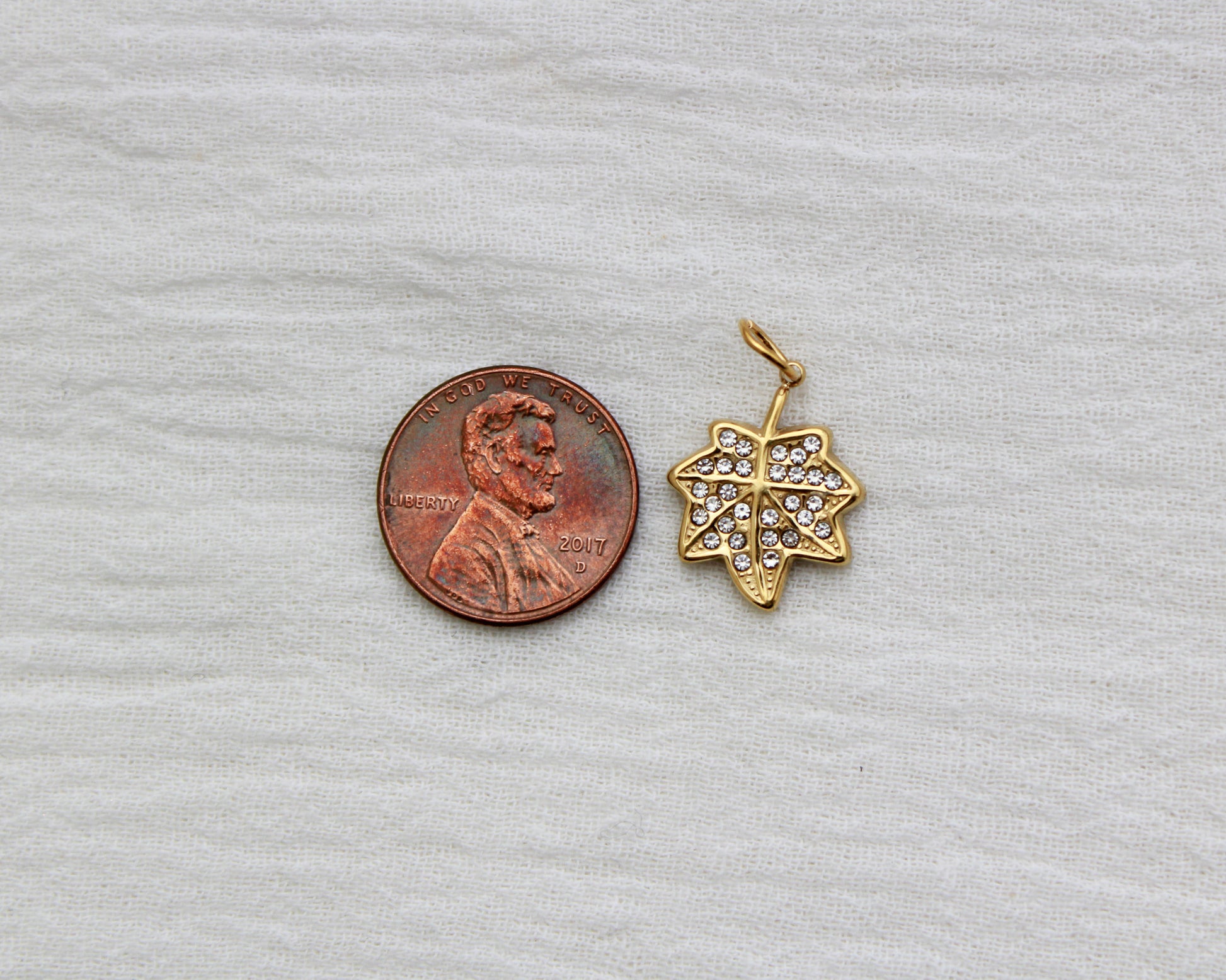 Leaf PVD Charm with Cubic Zirconia, CH358