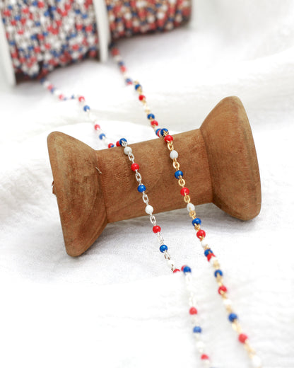 1.8mm Cable Chain with Red, White, and Blue Enamel Dots, S101, G101