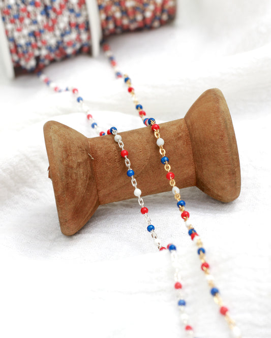 1.8mm Cable Chain with Red, White, and Blue Enamel Dots, S101, G101