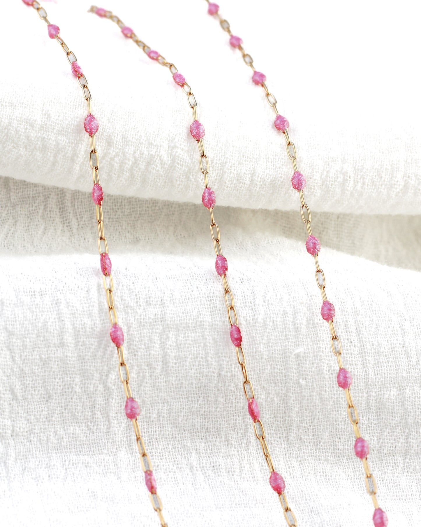 1.4mm Paperclip Chain with Pink Enamel Link, S103, G103
