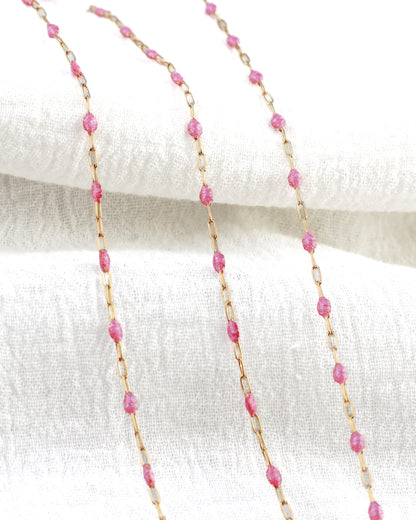 1.4mm Paperclip Chain with Pink Enamel Link, S103, G103