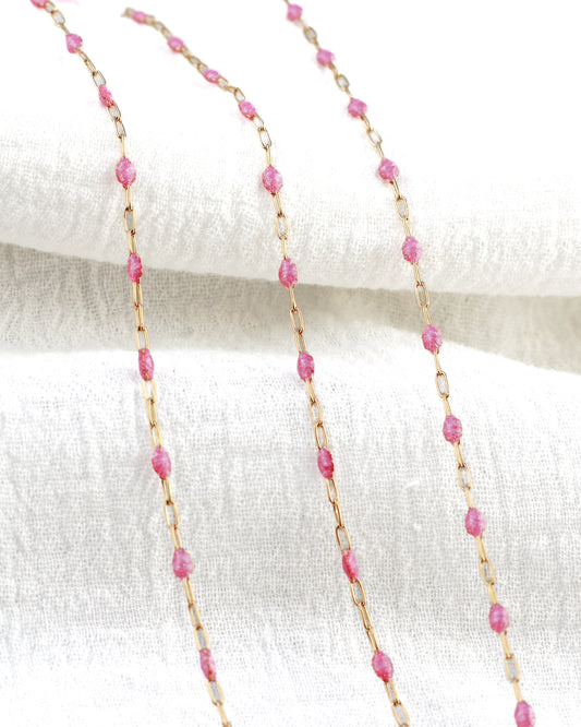 1.4mm Paperclip Chain with Pink Enamel Link, S103, G103