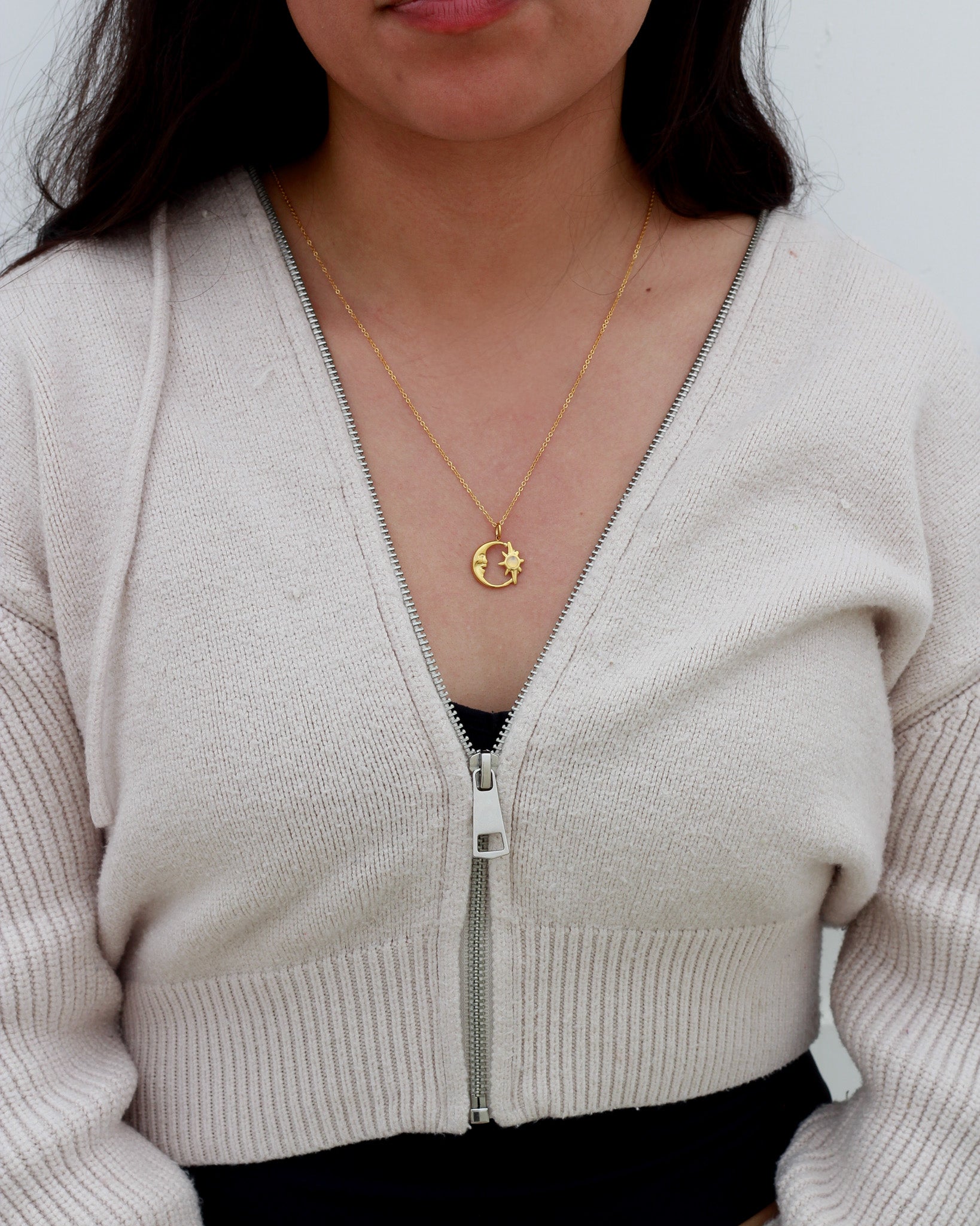 Moon & Star PVD Charm w/ Opal, CH332