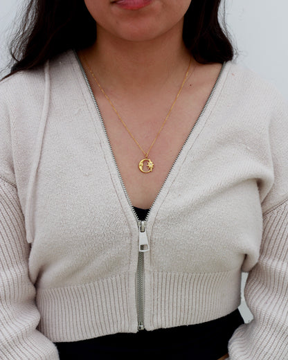 Moon & Star PVD Charm w/ Opal, CH332