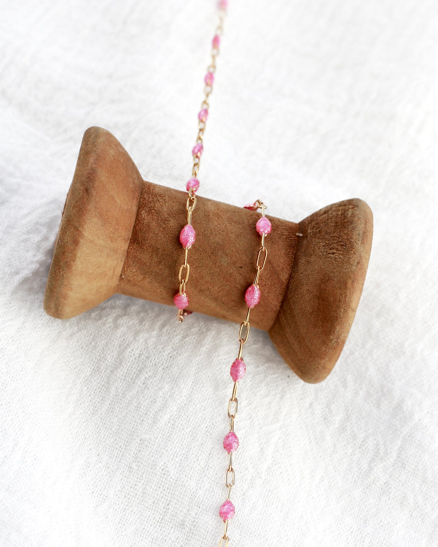 1.4mm Paperclip Chain with Pink Enamel Link, S103, G103